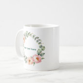 Mug Elegant Pink Floral Watercolor Wreath Personalized (Devant gauche)