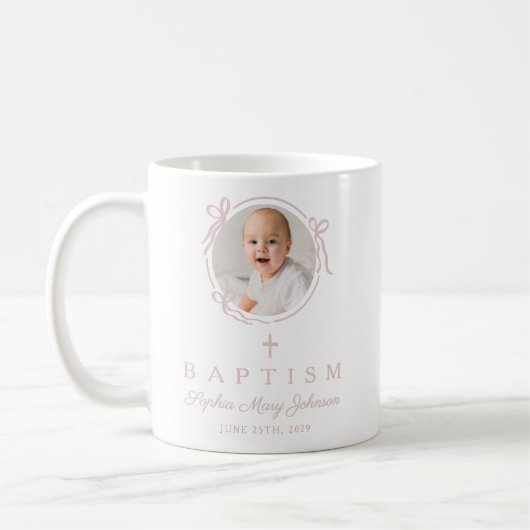 Mug Elegant Pink Girl Photo Baptism (Gauche)
