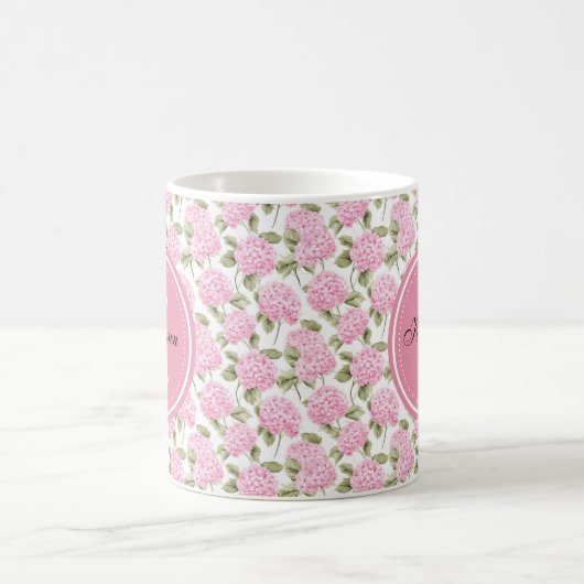 Mug Elegant Pink Hydragea Flowers Pattern Monogram (Centre)