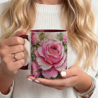 Mug Elegant Pink Rose Oil Painting Floral romantic