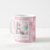 Mug Elegant Pink Snowman Cozy Winter Forest Scene Xmas (Devant gauche)