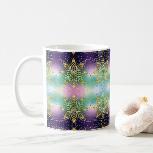Mug Élégant Pink violet vert vacances Snowflakes étoil (Avec donut)