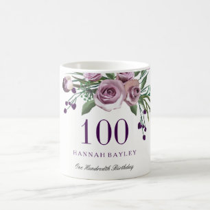 Mug Élégant Plum violet Rose Floral 100e anniversaire