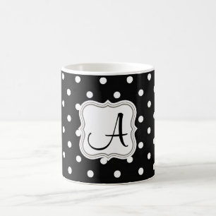 Mug Élégant pois noir monogrammé nom initial