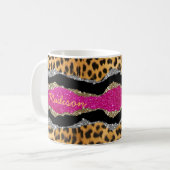 Mug Élégant poster de animal rose brillant monogramme (Devant gauche)
