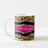 Mug Élégant poster de animal rose brillant monogramme (Gauche)