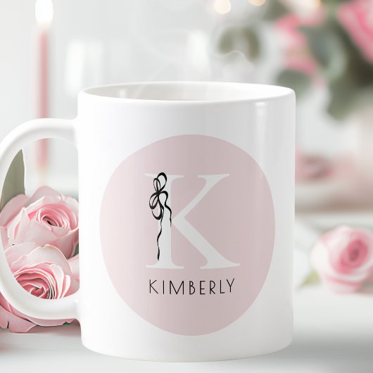 Mug Élégant Premier Rose Girl Feminine Bow Monogramme