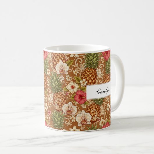 Mug Élégant réactif Tropical Floral Ananas Custom (Devant droit)