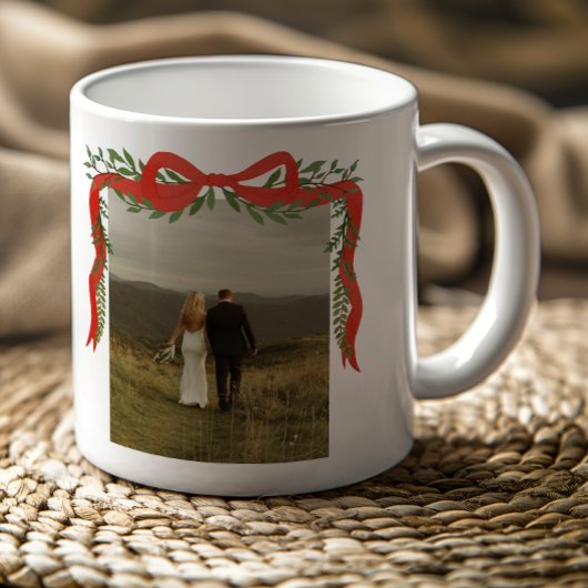 Mug Elegant Red Bow with Greenery Photo Christmas