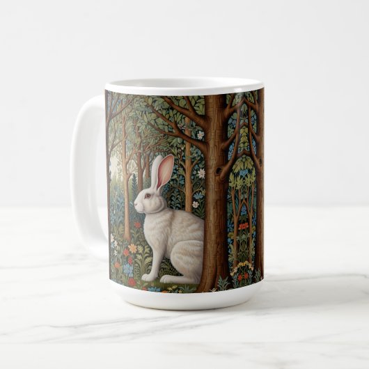 Mug Elégant retro boho blanc lapin boisé fleurs (Devant gauche)