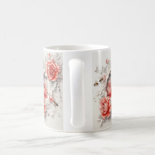 Mug Élégant Rose 3D, abeilles et beauté botanique