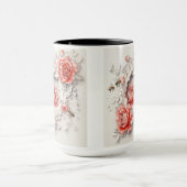 Mug Élégant Rose 3D, abeilles et beauté botanique (Centre)