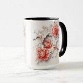 Mug Élégant Rose 3D, abeilles et beauté botanique (Devant droit)