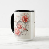 Mug Élégant Rose 3D, abeilles et beauté botanique (Devant gauche)