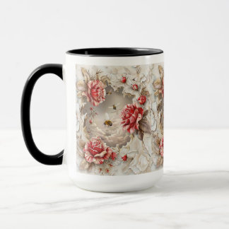 Mug Élégant Rose 3D, abeilles et beauté botanique