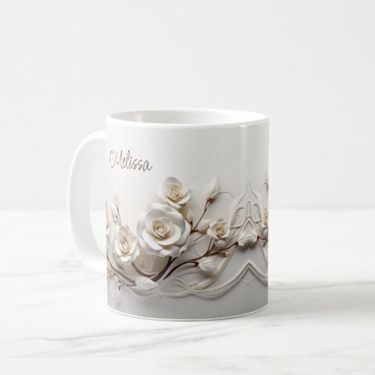 Mug Élégant Rose blanc 3D (Devant gauche)