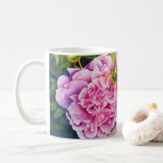 Mug Elégant rose blanc classique aquarelle floral (Avec donut)