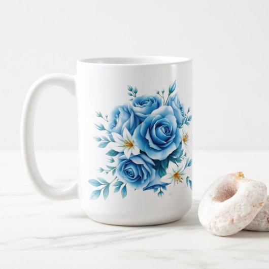 Mug Élégant Rose bleu floral (Avec donut)
