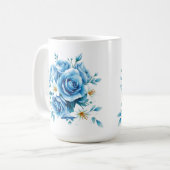 Mug Élégant Rose bleu floral (Devant gauche)