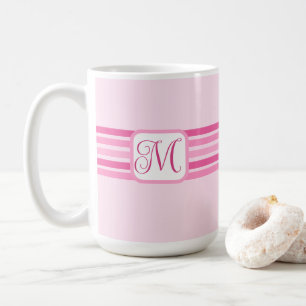 Mug Élégant rose clair rayé initial