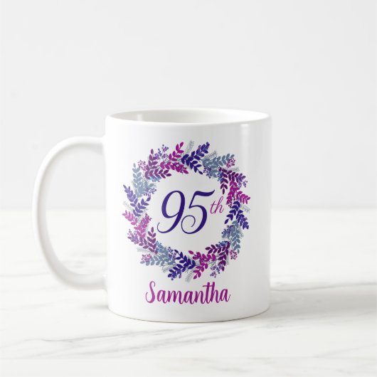 Mug Elégant rose et pourpre 95e anniversaire (Gauche)