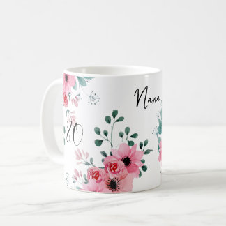 Mug Elégant rose floral 80e anniversaire Nana