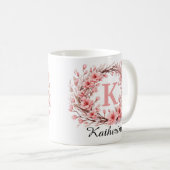 Mug Élégant rose Floral Aquarelle Nom (Devant droit)