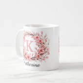 Mug Élégant rose Floral Aquarelle Nom (Devant gauche)
