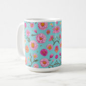 Mug Élégant rose floral blanc marguerites rose (Devant gauche)
