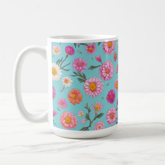 Mug Élégant rose floral blanc marguerites rose (Gauche)
