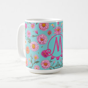 Mug Élégant rose floral blanc marguerites rose