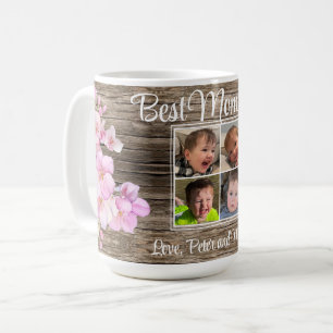 Mug Elégant rose floral personnalisé quatre photos