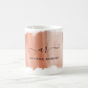 Mug Élégant Rose Gold Brush Stroke Monogramme