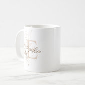 Mug Élégant Rose Gold Floral Leaf Monogramme (Devant gauche)
