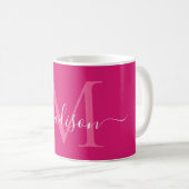 Mug Élégant rose Magenta Blanc Monogramme Script éléga (Devant droit)