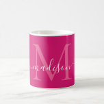 Mug Élégant rose Magenta Blanc Monogramme Script éléga<br><div class="desc">Élégant rose chaud Magenta blanc Monogramme Script élégant café noir Mug</div>