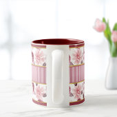 Mug Élégant rose Magenta Floral Stripe Monogramme pers