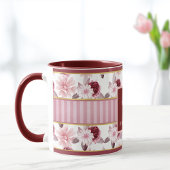 Mug Élégant rose Magenta Floral Stripe Monogramme pers