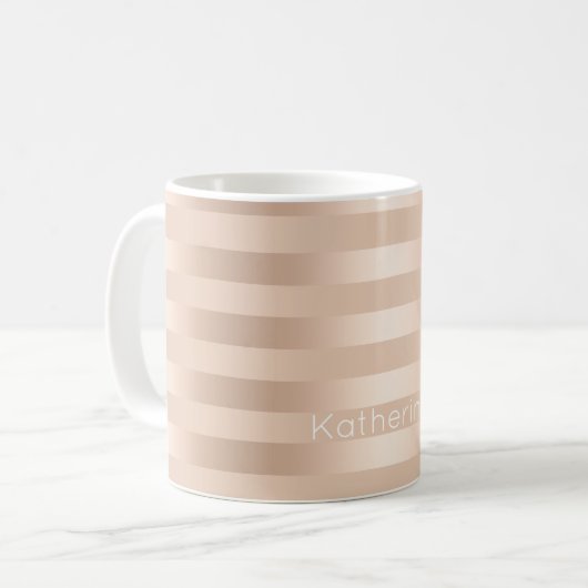 Mug Élégant rose moderne en cuivre chick or rayé (Devant gauche)