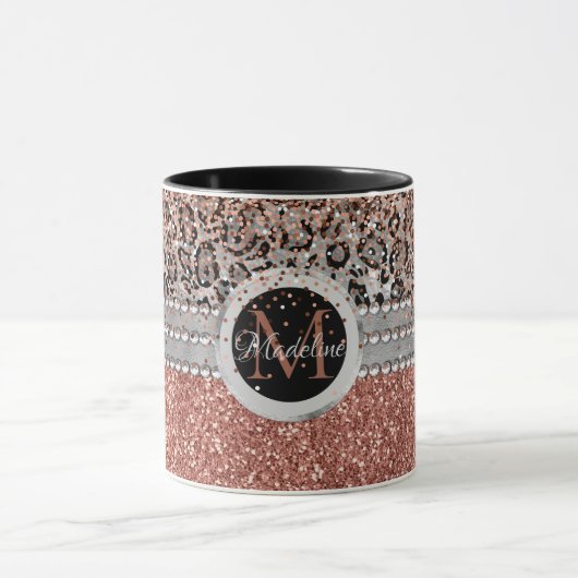 Mug Élégant Rose  or Parties scintillant Leopard Monog (Centre)