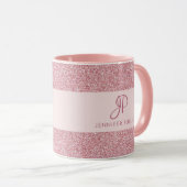 Mug Elégant Rose Parties scintillant or look Monogramm (Devant droit)