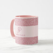 Mug Elégant Rose Parties scintillant or look Monogramm (Devant gauche)