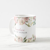 Mug Élégant rose rose floral sur mesure femme d'honneu (Devant gauche)
