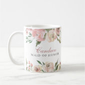 Mug Élégant rose rose floral sur mesure femme d'honneu (Gauche)