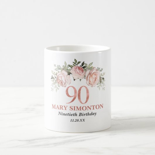 Mug Élégant rose rose or Floral 90e anniversaire (Centre)