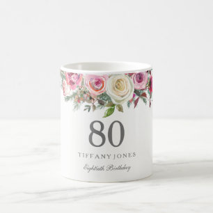 Mug Elégant Rose Rose Rose Rose Floral 80e anniversair