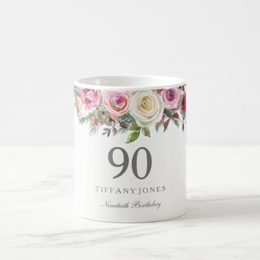Mug Elégant Rose Rose Rose Rose Floral 90e anniversair (Centre)