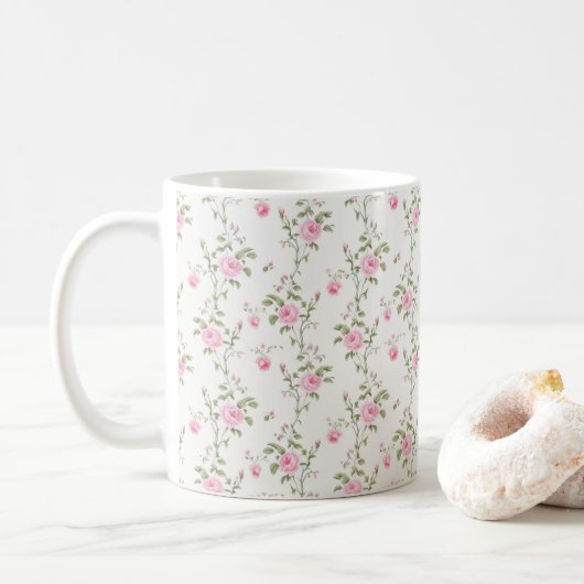 Mug Élégant rose Roses Fleurs Motif (Avec donut)
