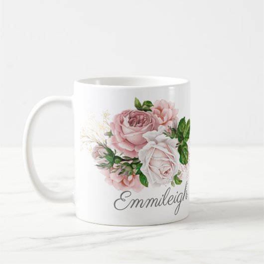 Mug Élégant rose vif Vintage floral (Gauche)