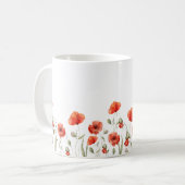 Mug Elégant rouge Aquarelle Fleurs de Pavot (Devant gauche)